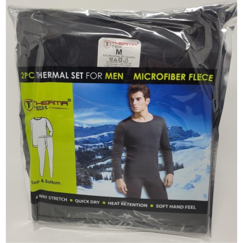 Men's Thermal Long Johns Warm Underwear Set, Microfiber Fleece, Black